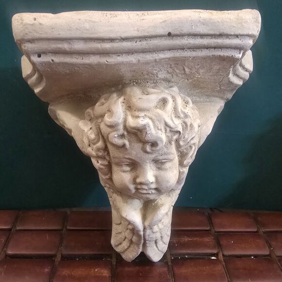 Eros Cupid Angel Cherub Wall Sconce Shelf Vintage Chalkware 7"x6.5"x4" - Picture 2 of 6